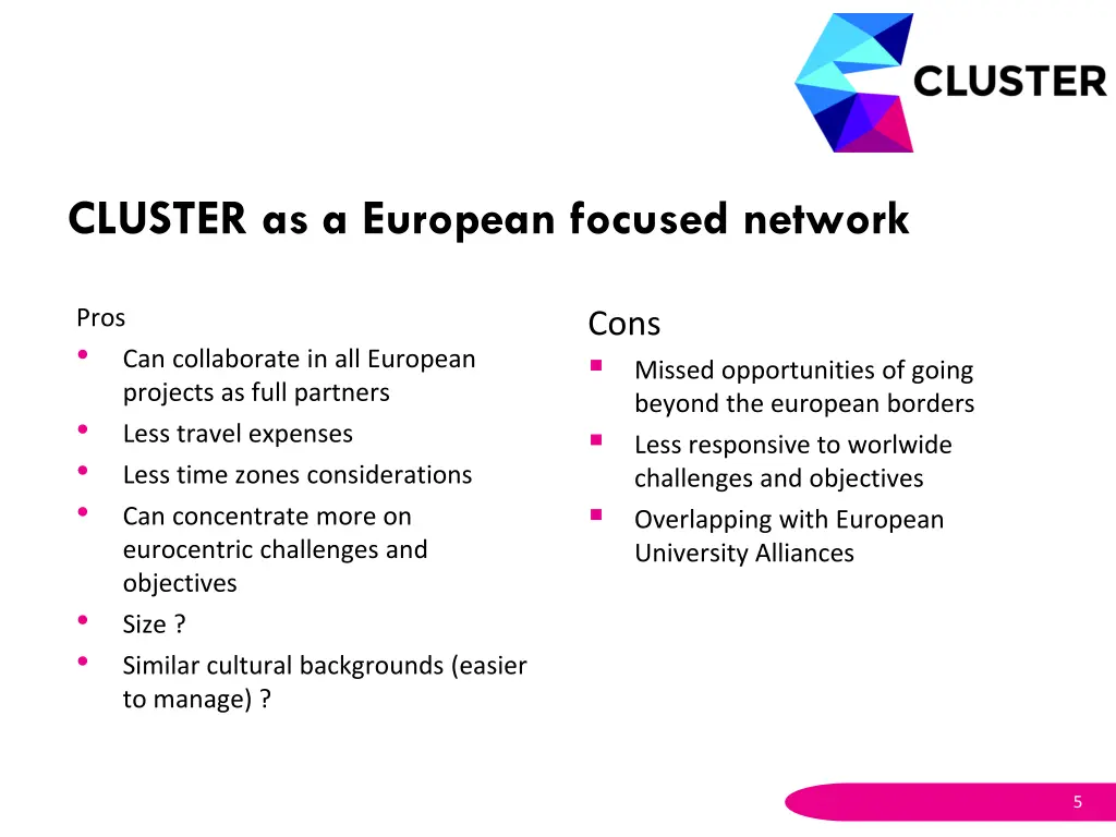 cluster as a european focused network