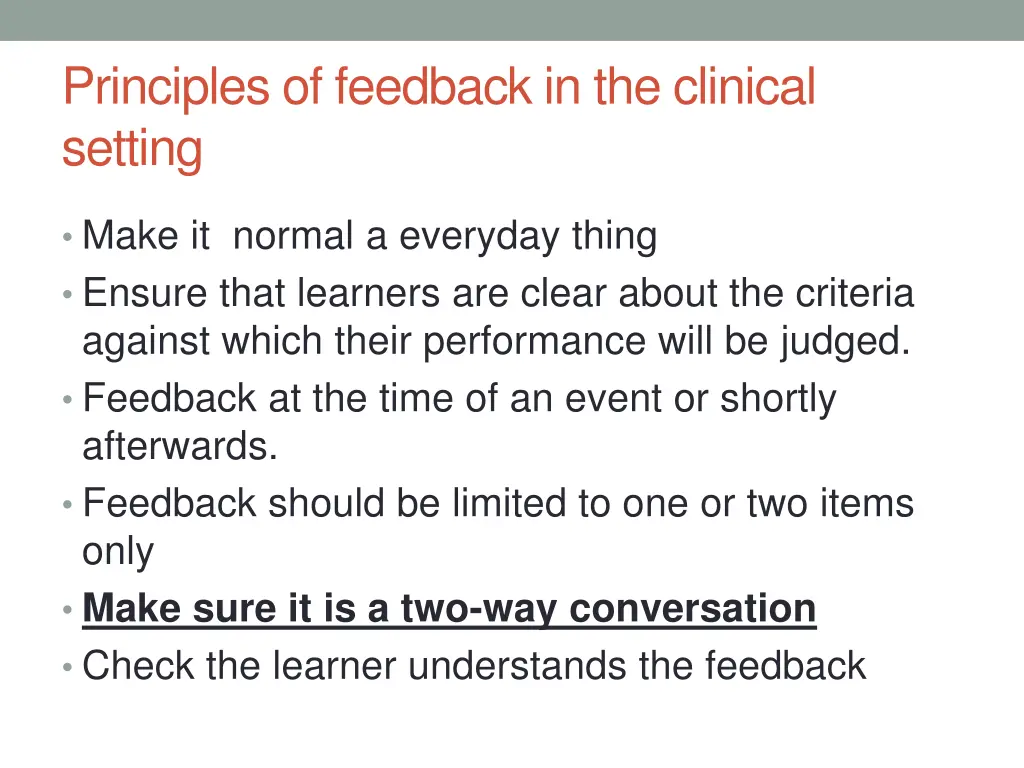 principles of feedback in the clinical setting