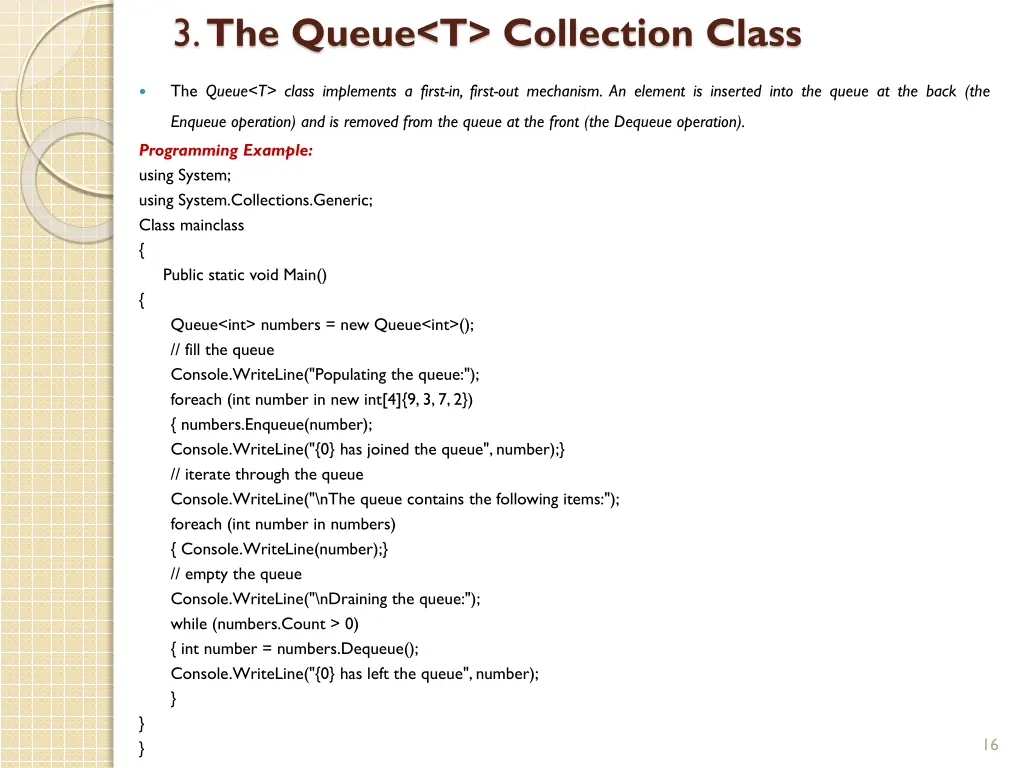 3 the queue t collection class