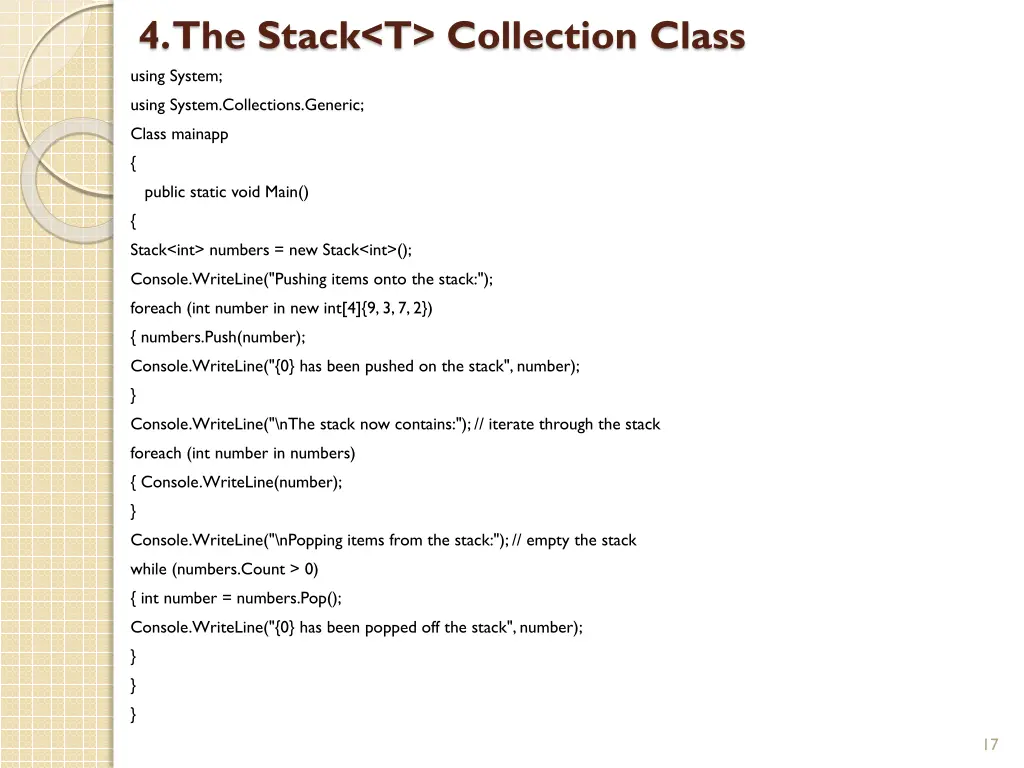 4 the stack t collection class using system