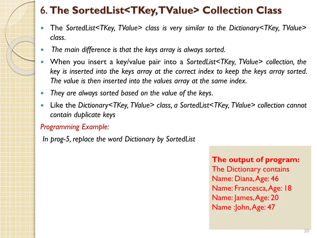 6 the sortedlist tkey tvalue collection class