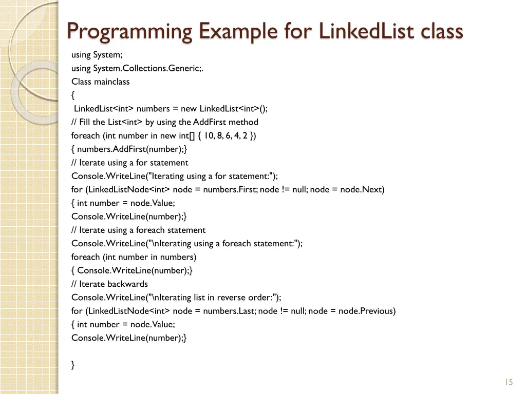 programming example for linkedlist class