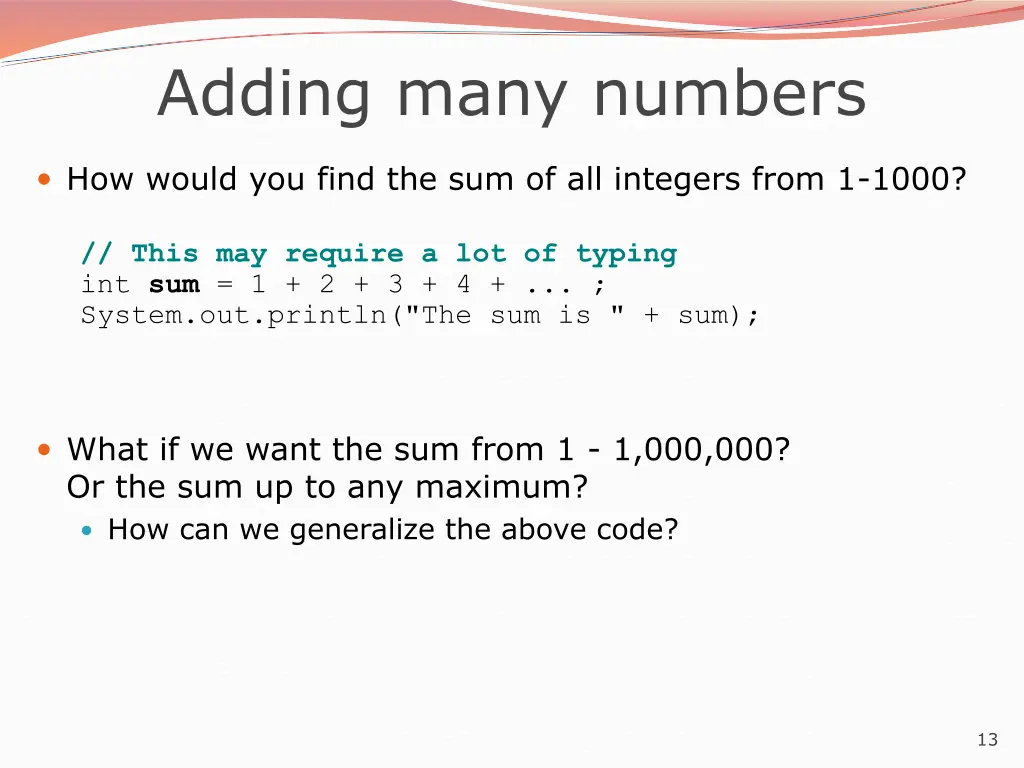 adding many numbers