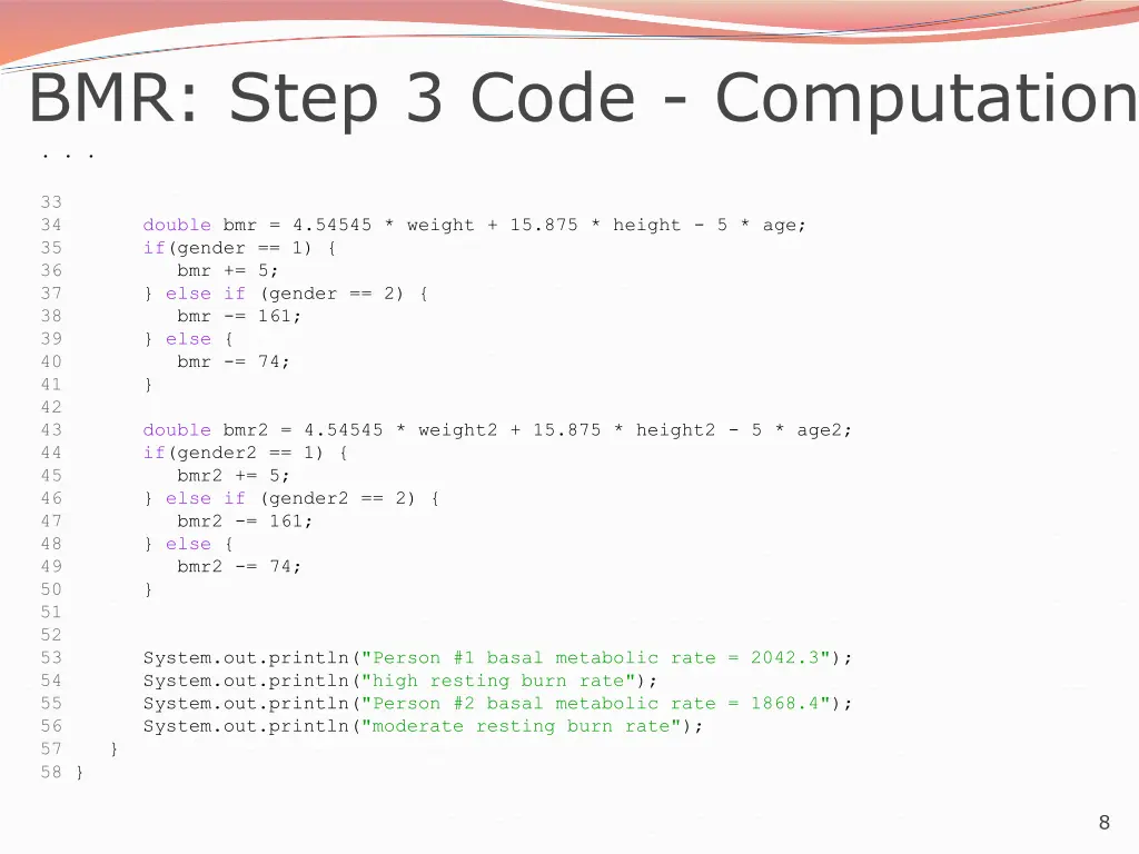 bmr step 3 code computation