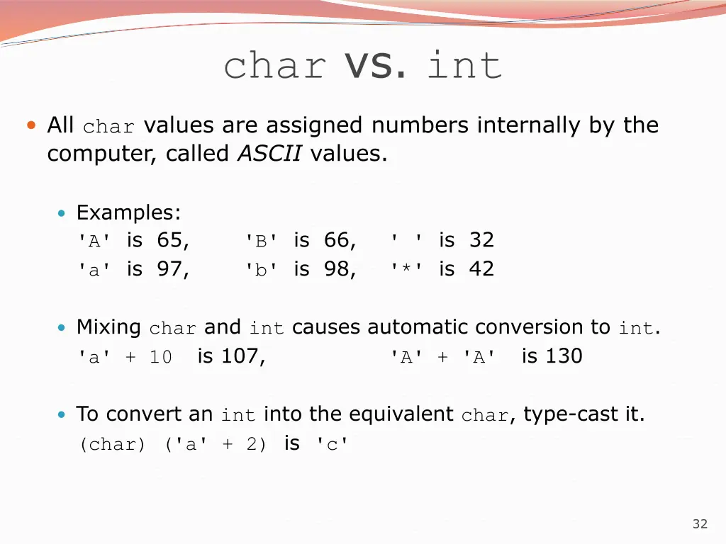 char vs int