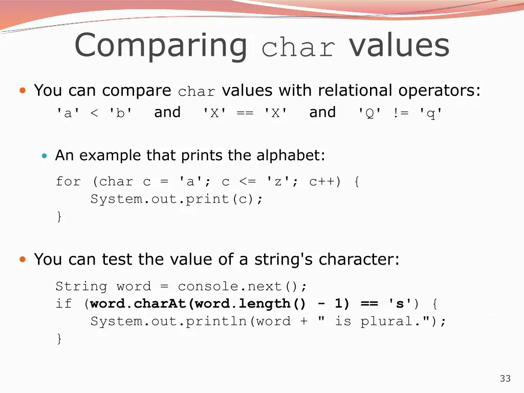 comparing char values