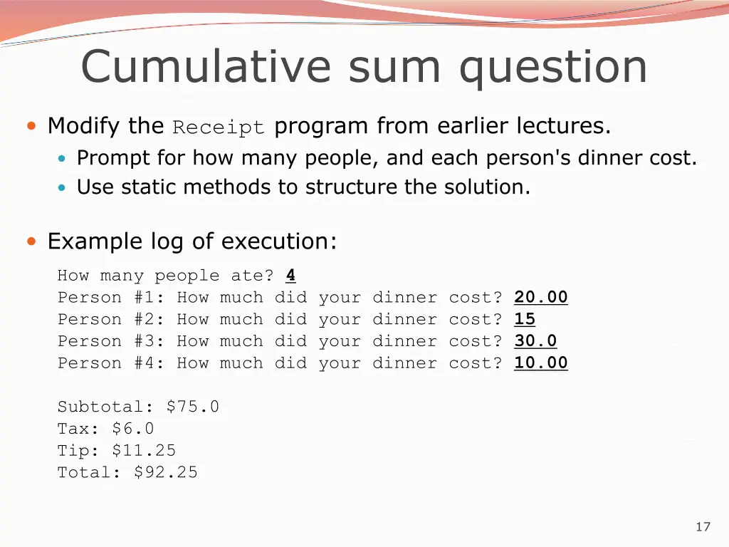 cumulative sum question