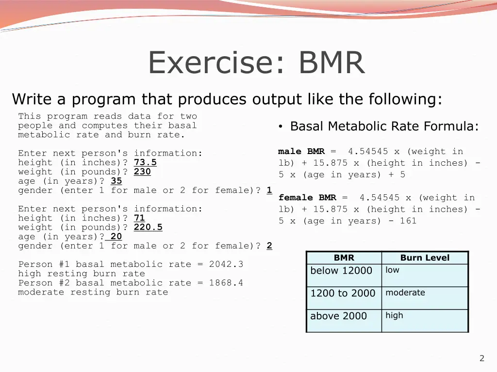 exercise bmr