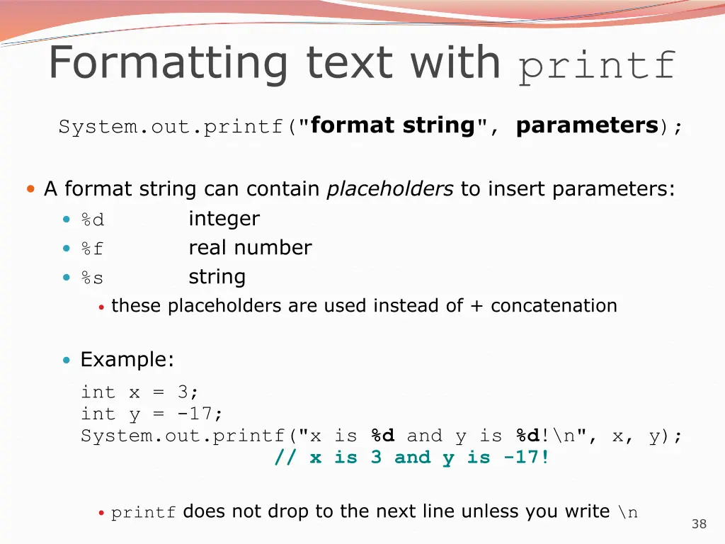 formatting text with printf