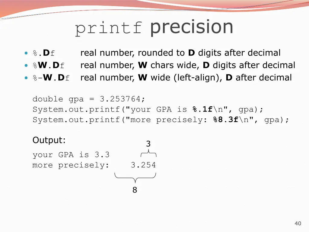 printf precision