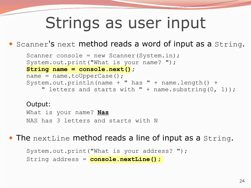 strings as user input