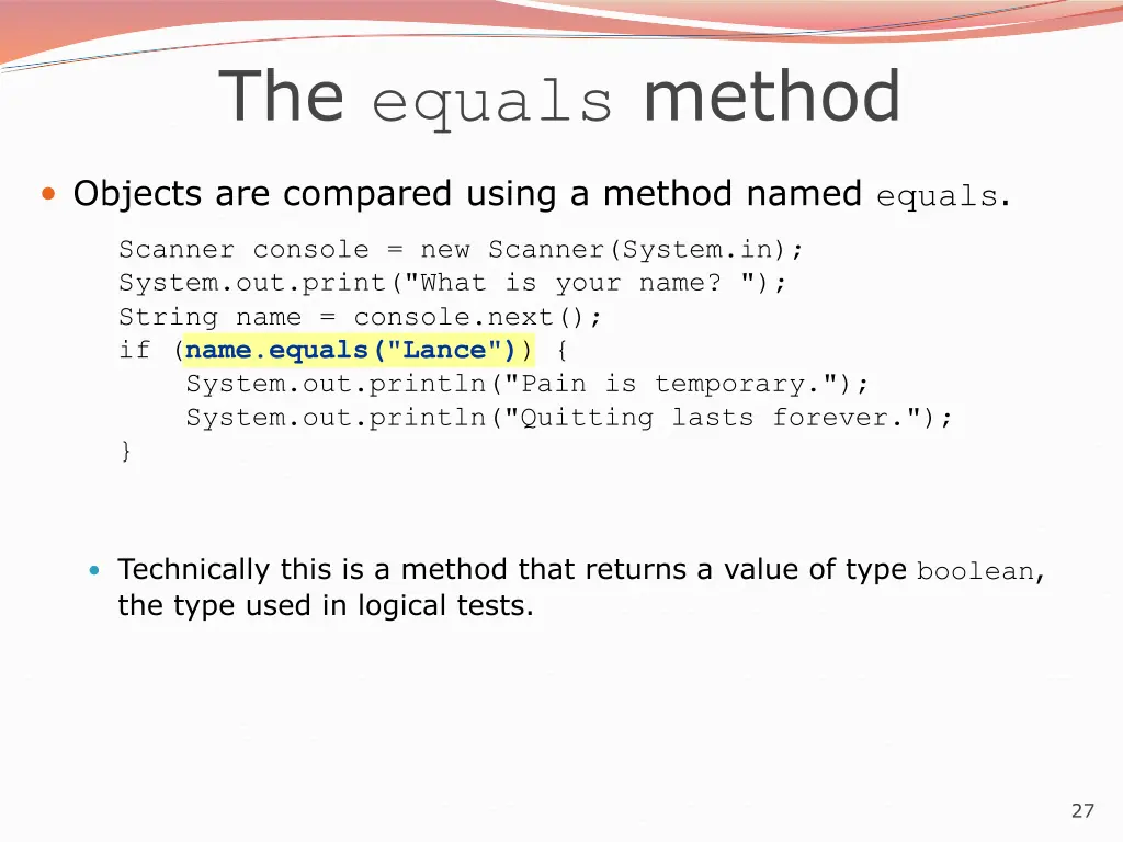 the equals method