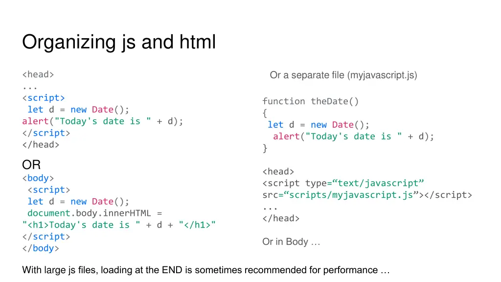 organizing js and html