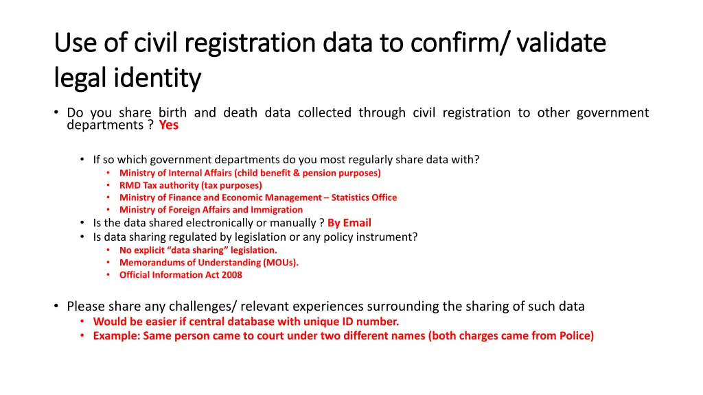 use of civil registration data to confirm