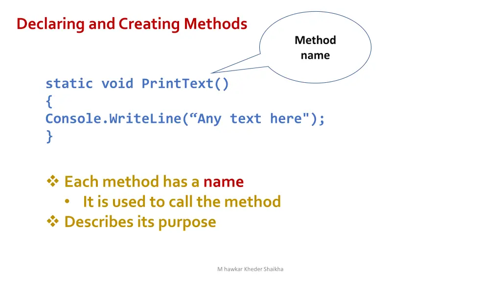 declaring and creating methods
