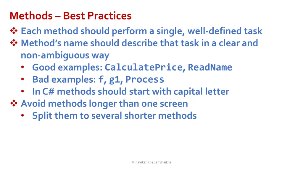 methods best practices each method should perform
