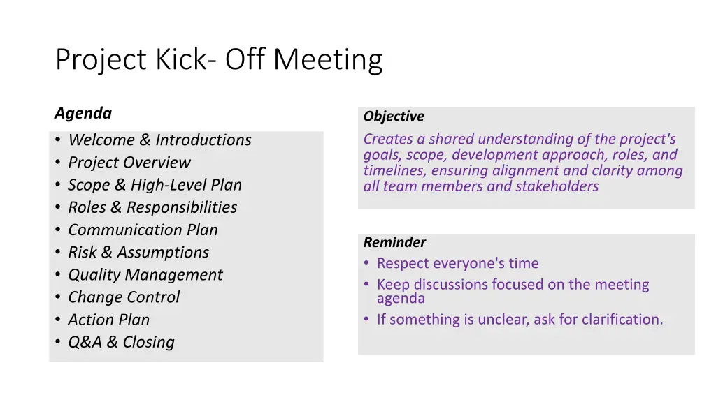 project kick off meeting