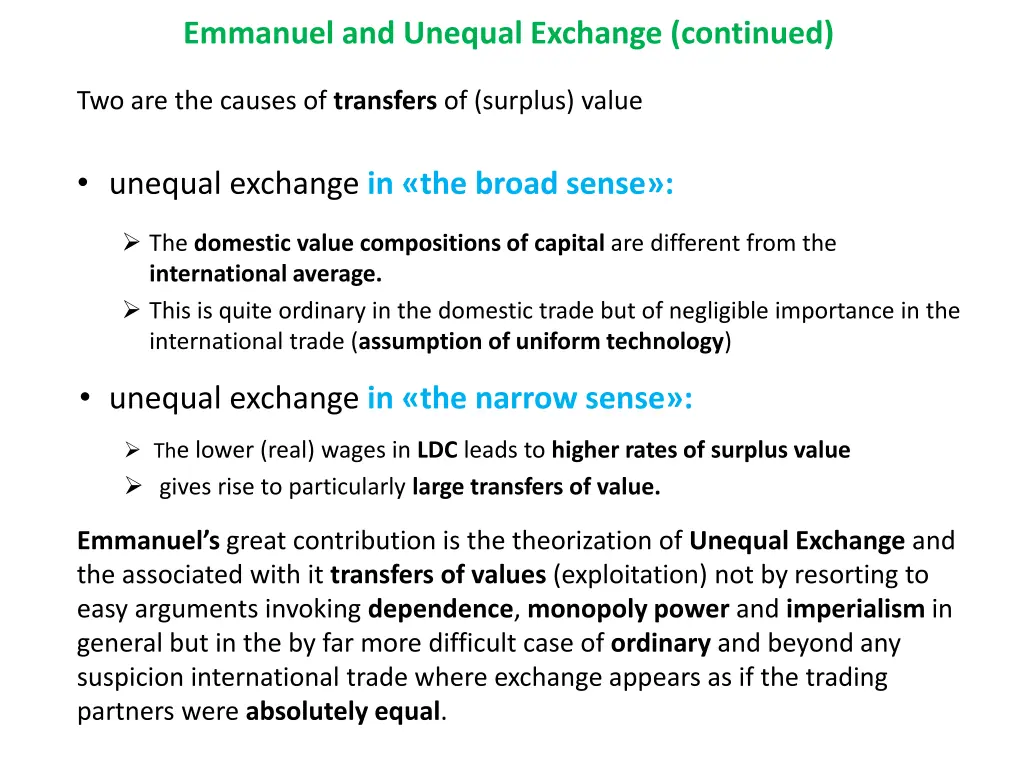 emmanuel and unequal exchange continued