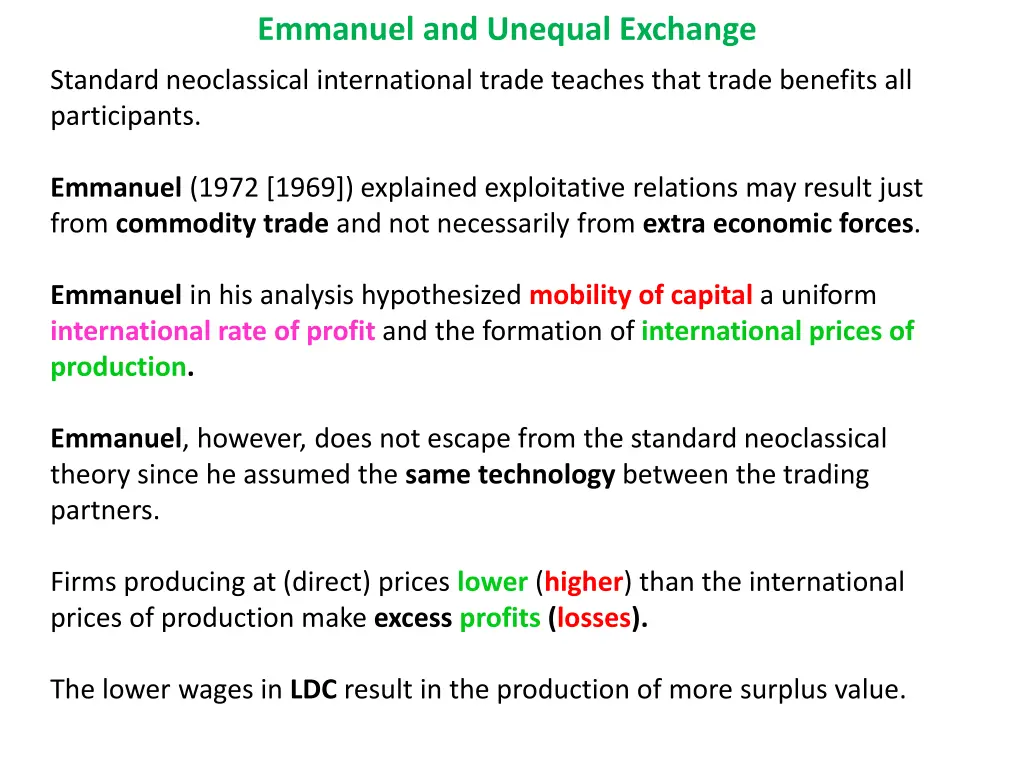 emmanuel and unequal exchange