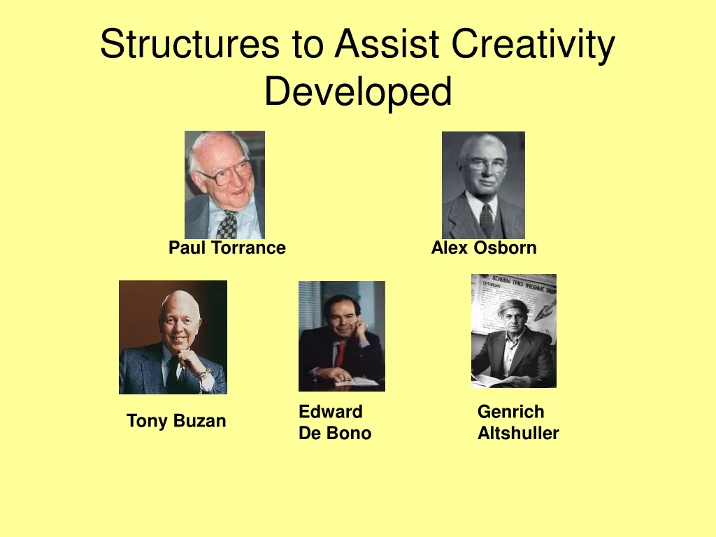 structures to assist creativity developed