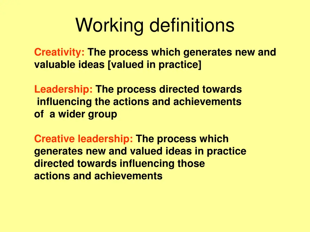 working definitions