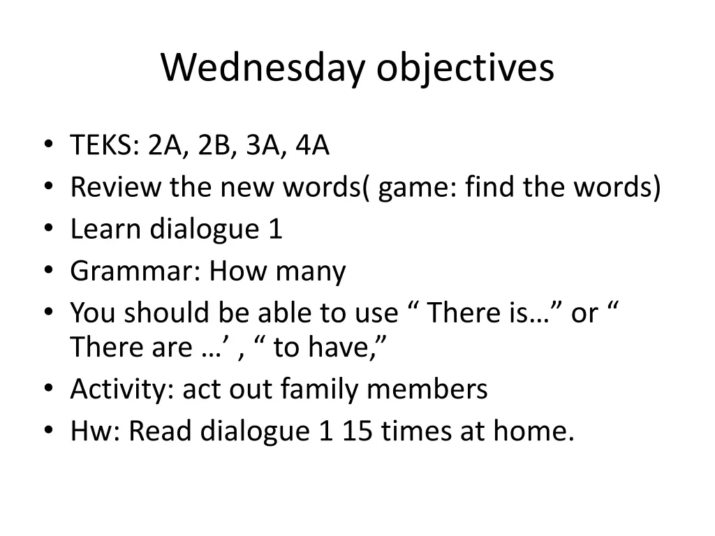 wednesday objectives