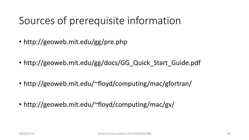 sources of prerequisite information