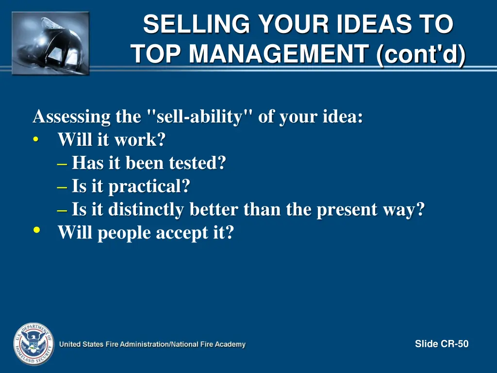 selling your ideas to top management cont d