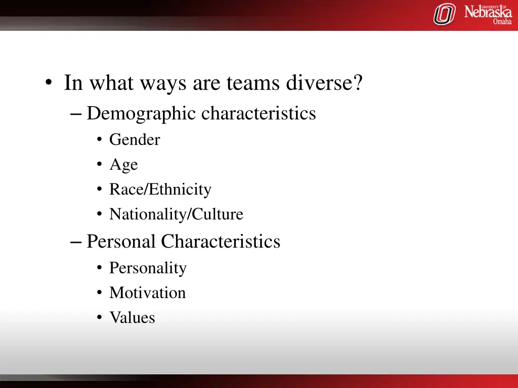 in what ways are teams diverse demographic