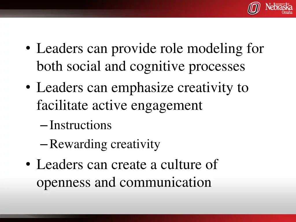 leaders can provide role modeling for both social