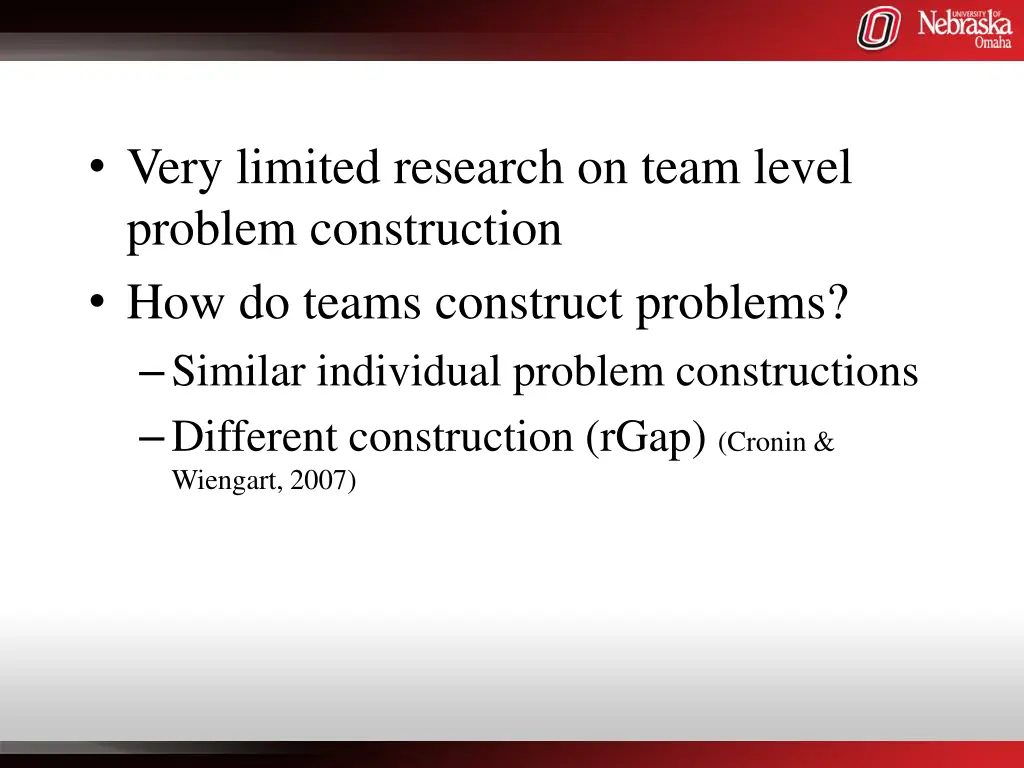 very limited research on team level problem