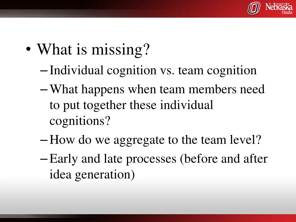 what is missing individual cognition vs team