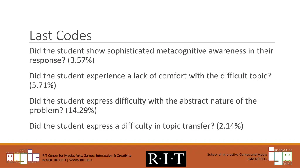 last codes did the student show sophisticated