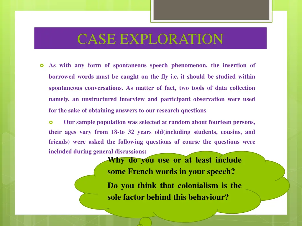 case exploration