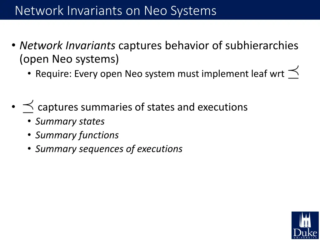 network invariants on neo systems