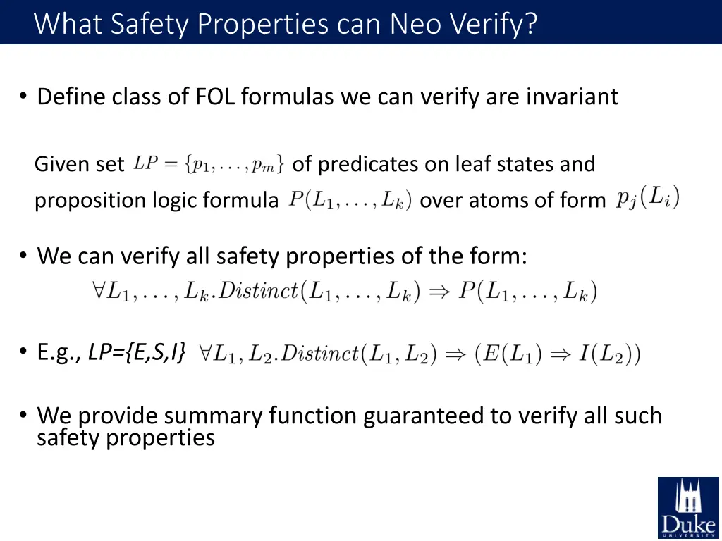 what safety properties can neo verify