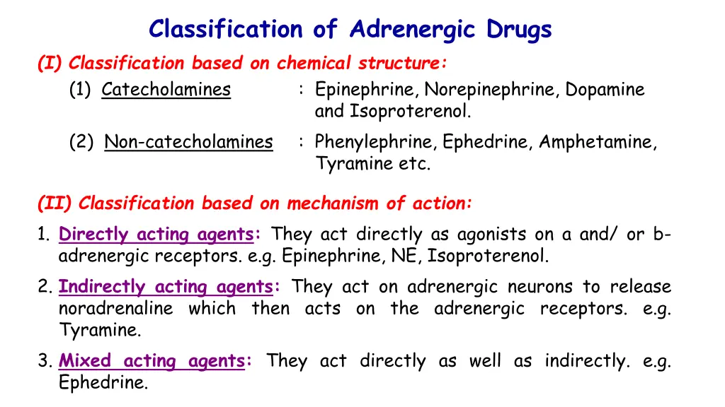 classification of adrenergic drugs
