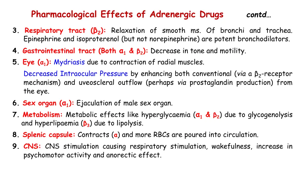 pharmacological effects of adrenergic drugs contd 1
