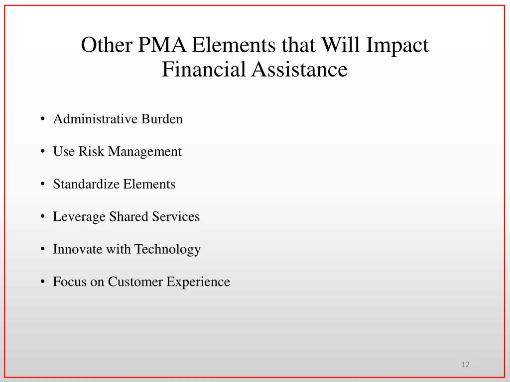 other pma elements that will impact financial