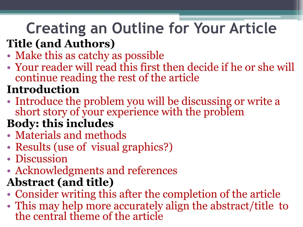 creating an outline for your article title