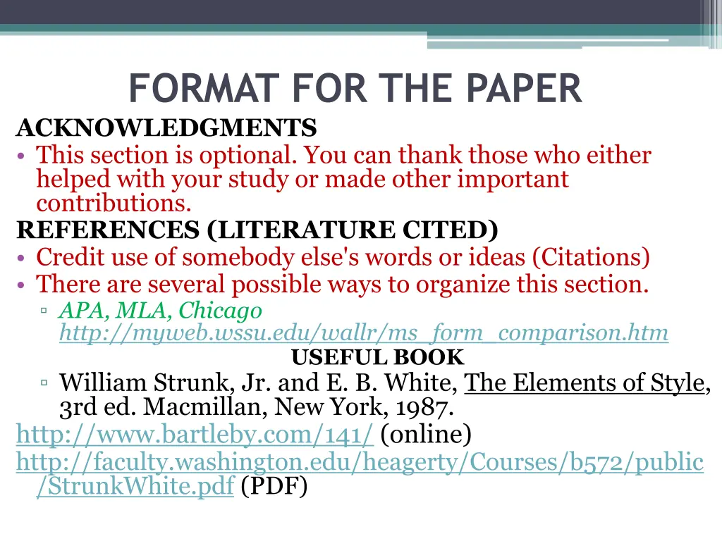 format for the paper acknowledgments this section