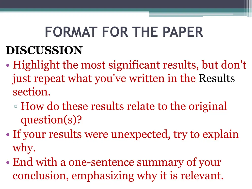 format for the paper discussion highlight