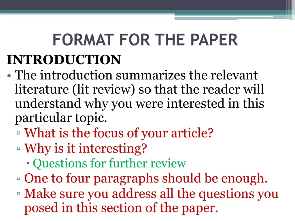 format for the paper introduction