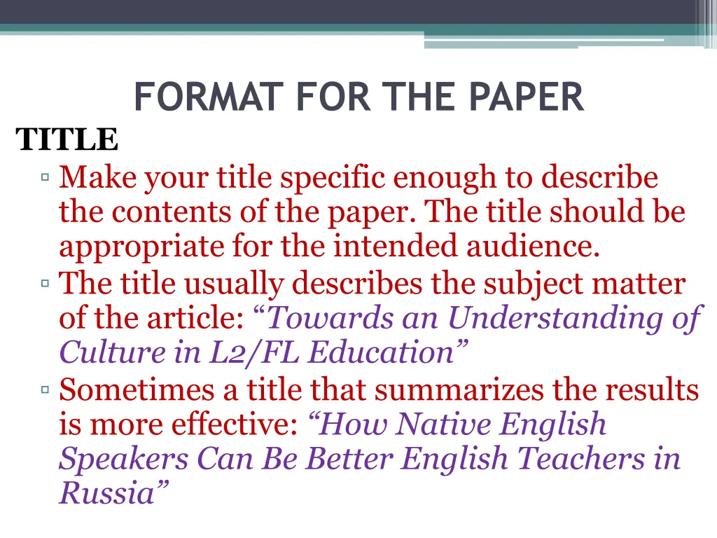 format for the paper