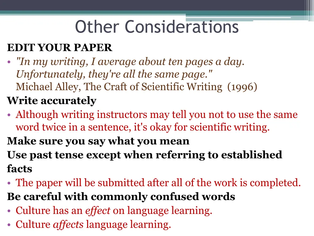 other considerations edit your paper