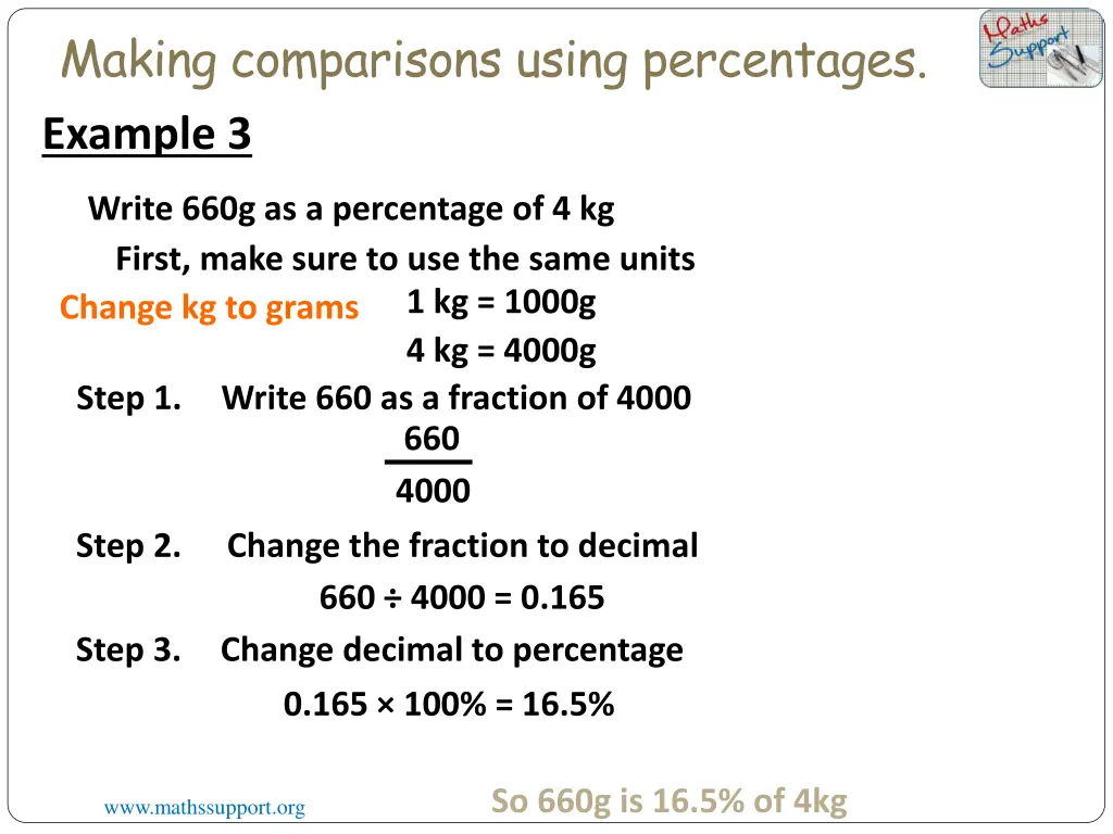 making comparisons using percentages example 3