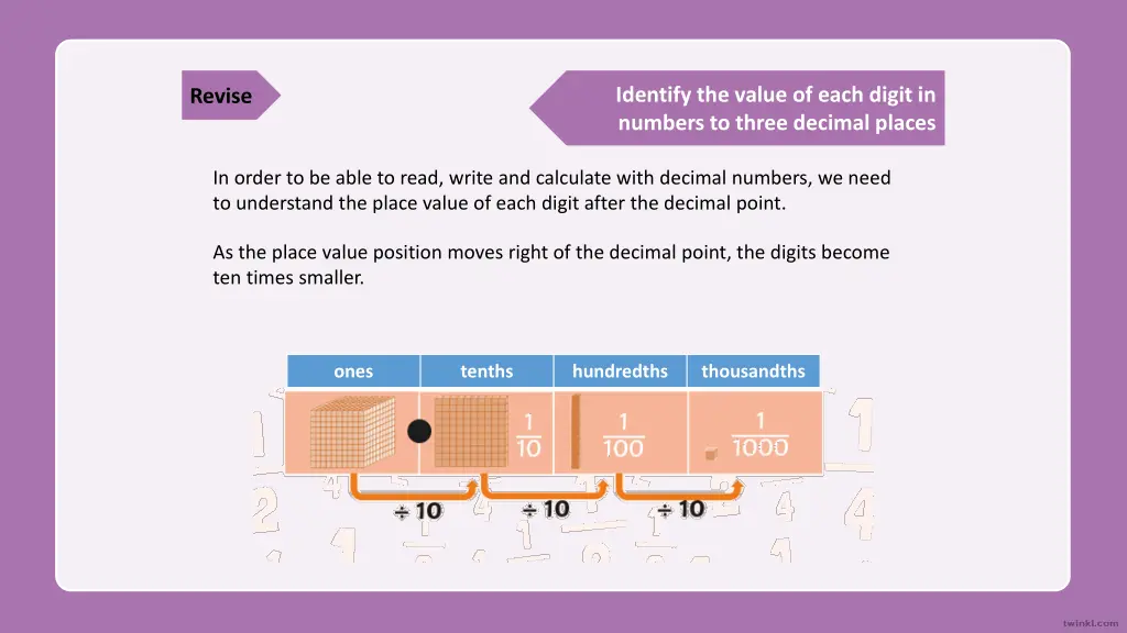 identify the value of each digit in numbers