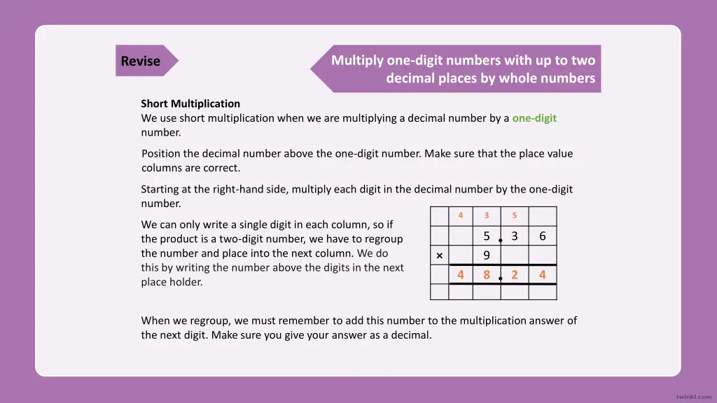 multiply one digit numbers with up to two decimal