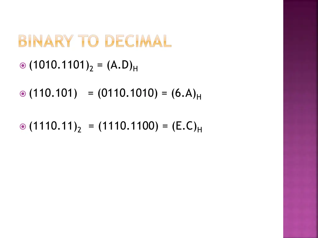 binary to decimal