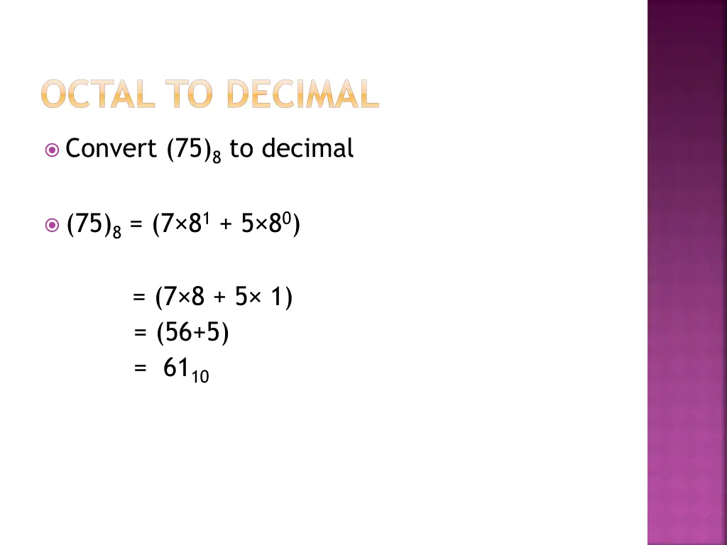 octal to decimal 1